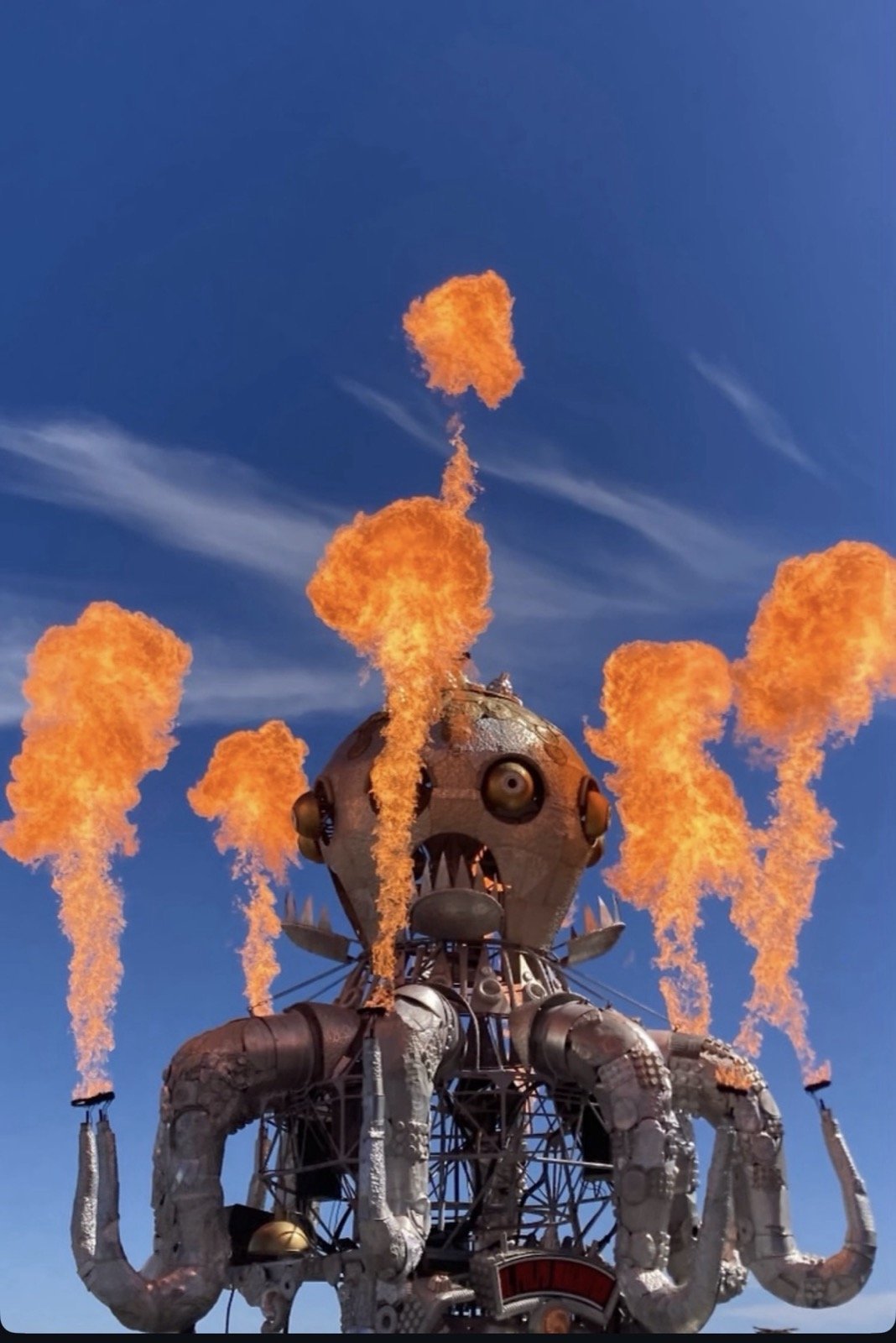 El Pulpo Magnifico shooting fire into the night sky at Maker Faire Bay Area 2026