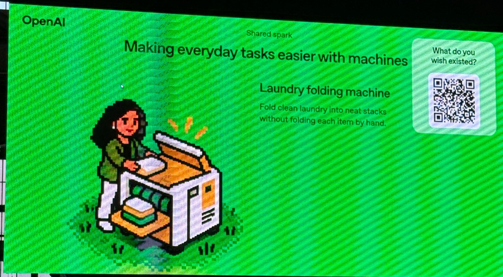 Pixel art of a laundry folding machine on the Foundry Stage screen