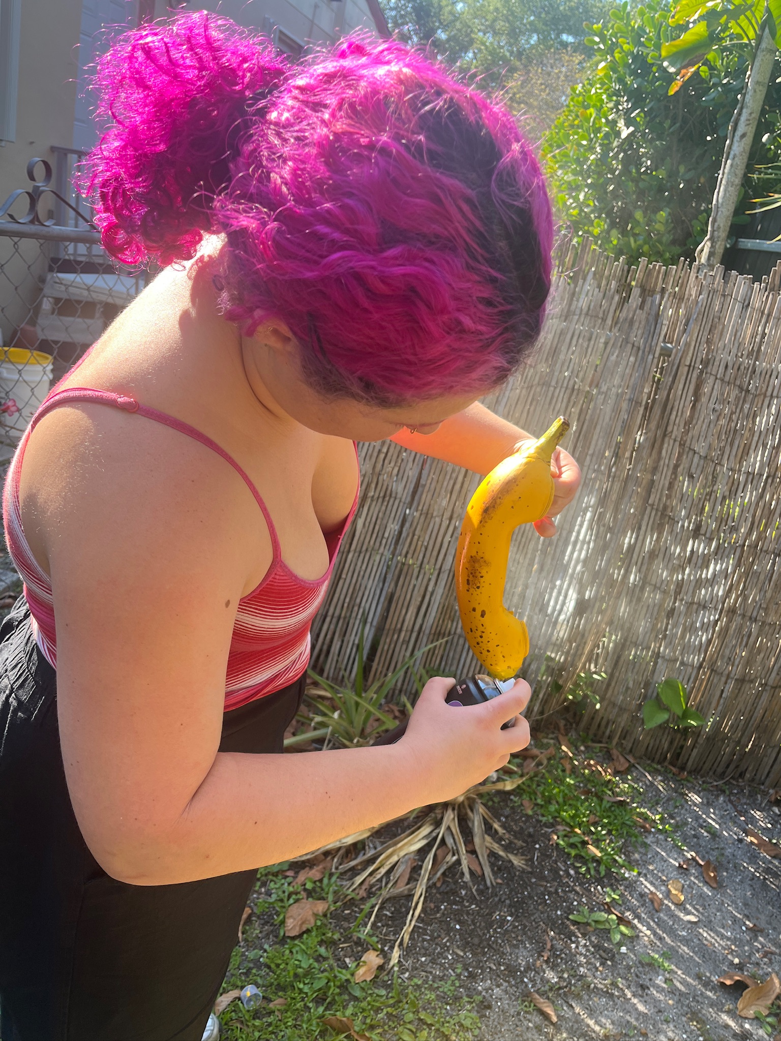 Hand-painting brown spots onto the banana handset